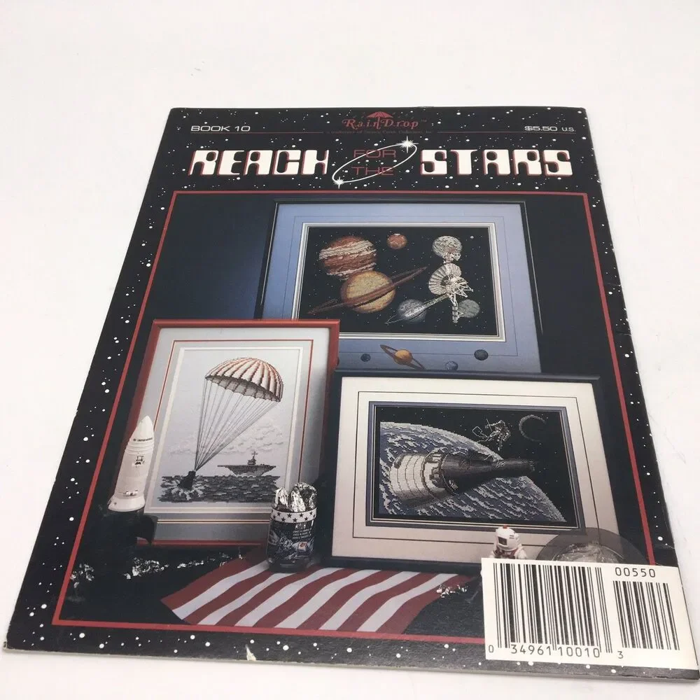 “Reach for the Stars” Cross Stitch Pattern Book Space Astronaut NASA Apollo